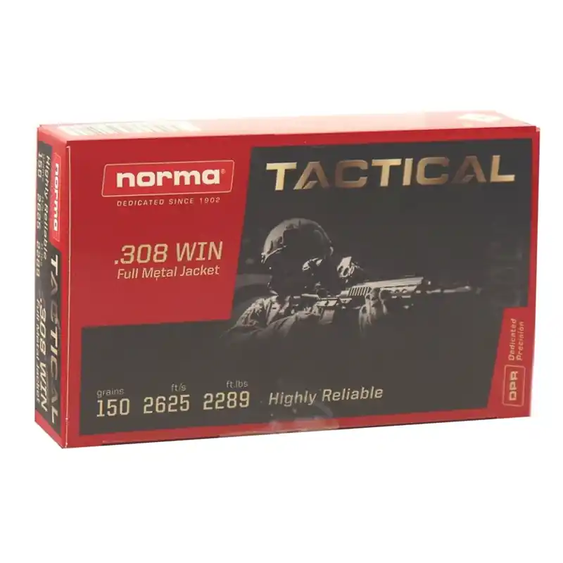 Norma Tactical 2,625 fps 308 Winchester 150 Grain Full Metal Jacket Match Rifle Ammunition