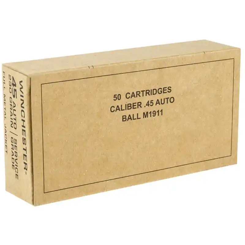 Winchester Military Service Grade 865 fps 45 ACP 230 Grain Full Metal Jacket Handgun Ammunition
