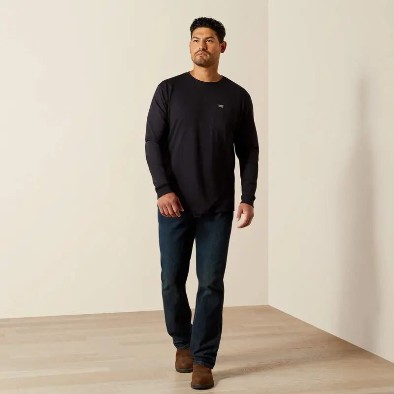 Cotton Strong Standard Pocket Long Sleeve Tee Shirt in Black by Ariat