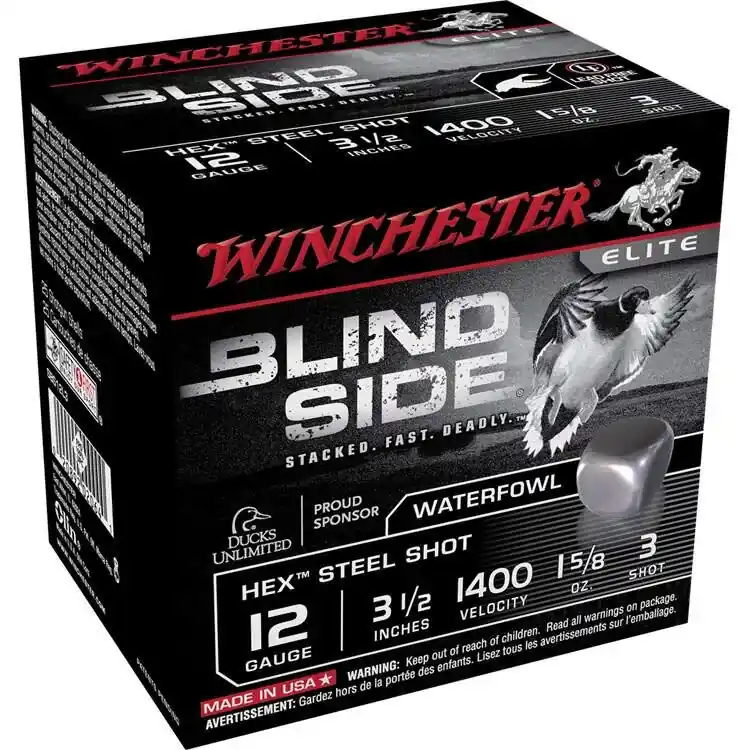Winchester Blind Side 12ga 3-1/2" 1400fps 1-5/8oz 3 Hex-Steel Shot Shotgun Ammunition