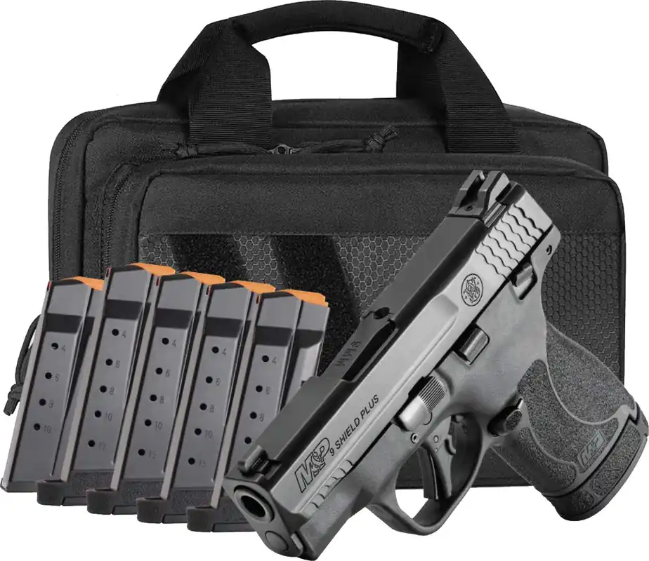 Smith & Wesson MP9 Shield Plus 9mm Luger Caliber 3.1" Barrel Semi Auto Black Finish Handgun with 6 Magazines and Carrying Case