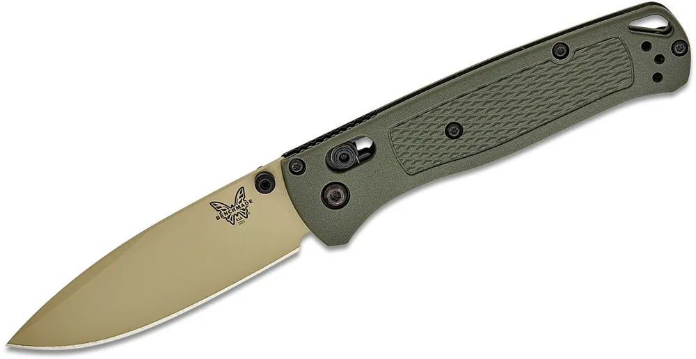 Bugout AXS Folding Knife with a Dark Olive Grivory Handle by Benchmade