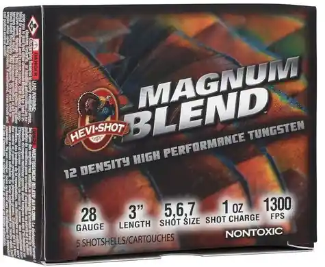 Hevi-Shot Magnum Blend 1300fps 28ga 3" 1oz 5,6,7 Tungsten Shot Turkey Hunting Shotgun Ammunition