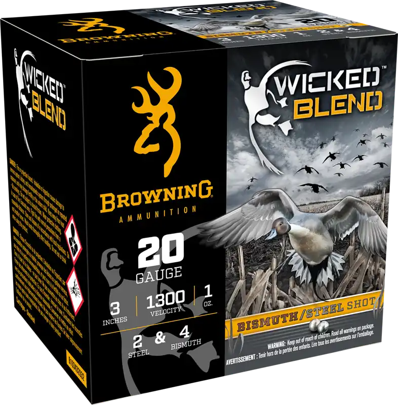 Browning Wicked Blend 1300fps 20 Gauge 3" 1oz 2 and 4 Steel and Bismuth Blended Shot Ammunition