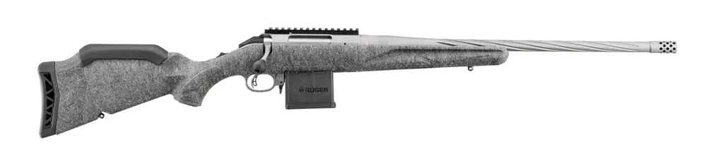 American Gen 2 204 Ruger Rifle with 20 Inch Spiral Fluted Threaded Gun Metal Gray Cerakote Barrel with Gray Splatter Stock by Ruger