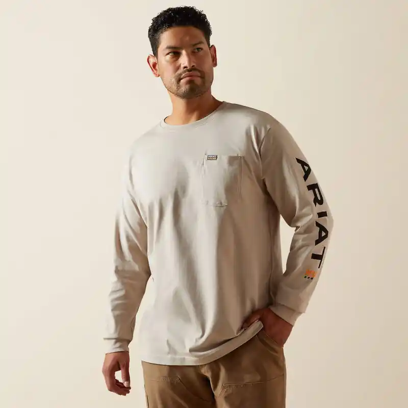 Cotton Strong Standard Logo Pocket Tee Shirt in String Black by Ariat