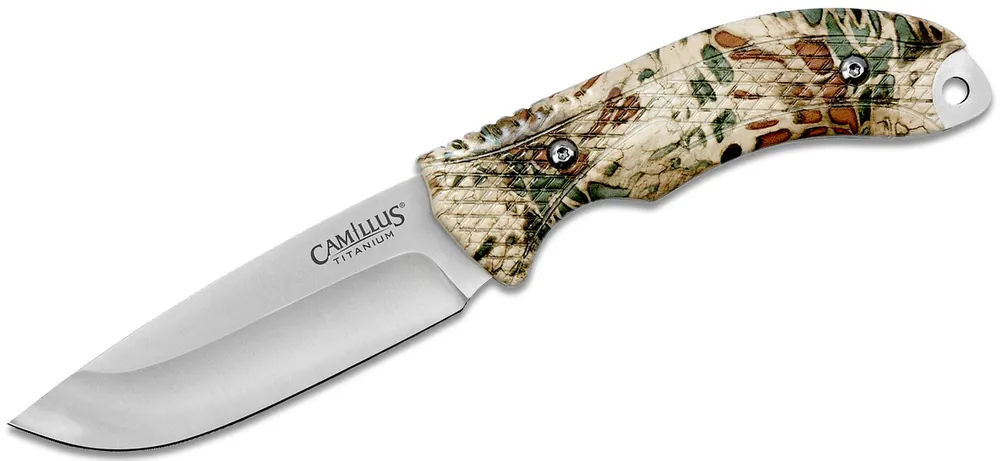 4 Inch Camo Mask Satin Drop Point Fixed Blade Knife by Camillus