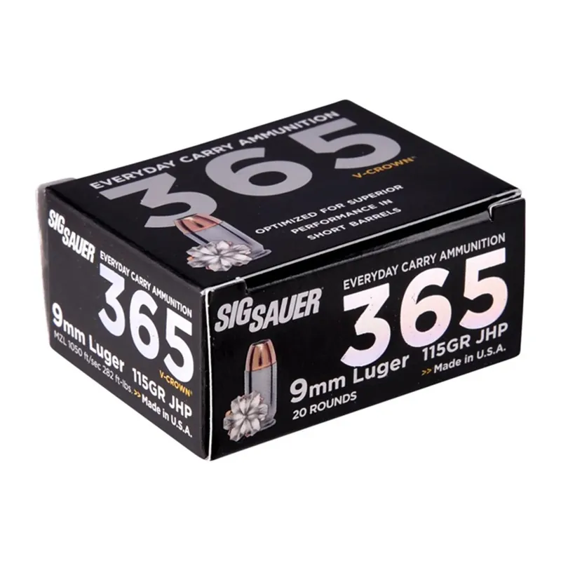 Sig Sauer Elite Performance 1,050 fps 9mm Luger 115 Grain V-Crown Jacketed Hollow Point Handgun Ammunition