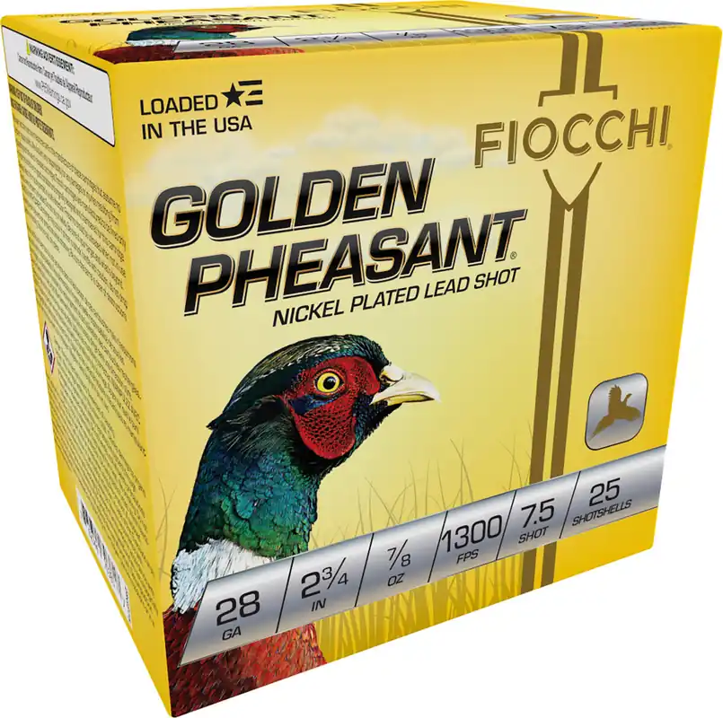 Fiocchi Golden Pheasant 1,300 fps 28 Gauge 2-3/4" 7/8 oz 7.5 Lead Shot Shotgun Ammunition