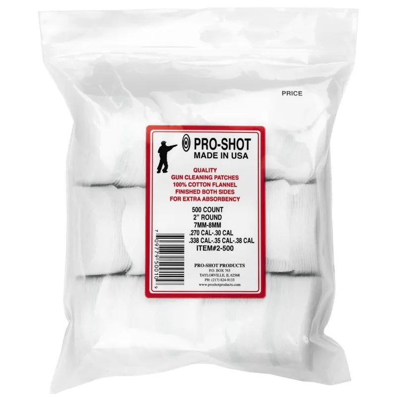 500 Count 2 Inch 270-38 Caliber Round Cleaning Patches by ProShot