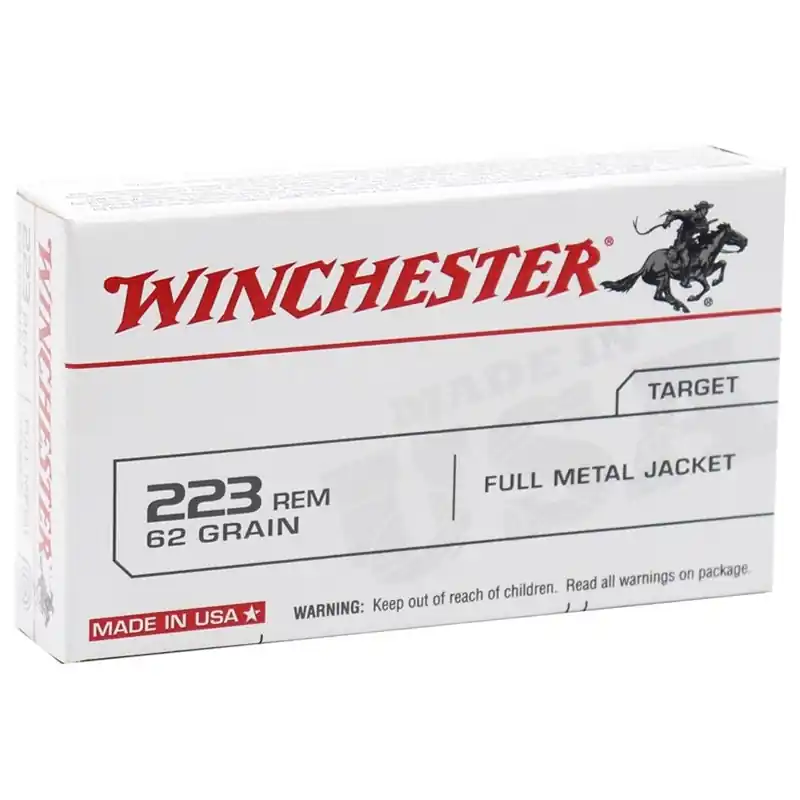 Winchester USA 3,100 fps 223 Remington 62 Grain Full Metal Jacket Rifle Ammunition