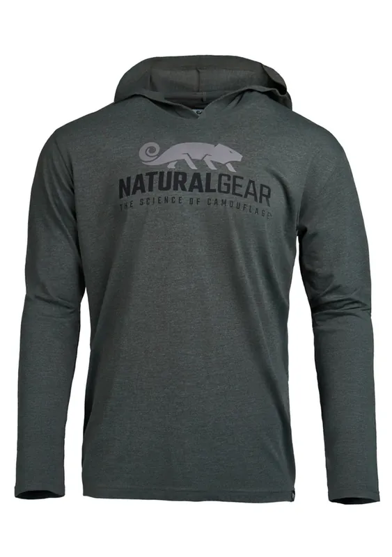 Men‘s Forest Green Logo Graphic Hooded Long Sleeve Tee Shirt by Natural Gear