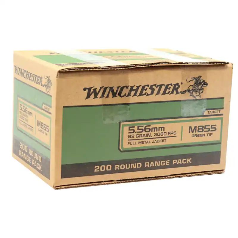 Winchester 3,060 fps 5.56mm M855 NATO 62 Grain Green Tip Full Metal Jacket Rifle Ammunition