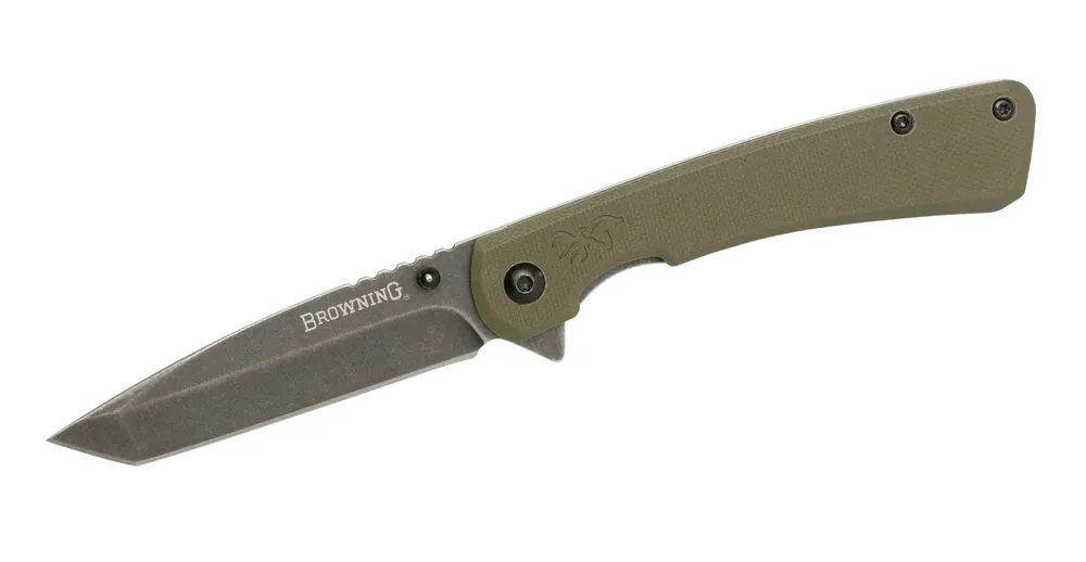 3 Inch OD Green Branded Rock Folding Tanto Knife by Browning