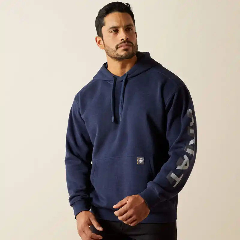 Rebar Lightweight Logo Hoodie in Navy by Ariat