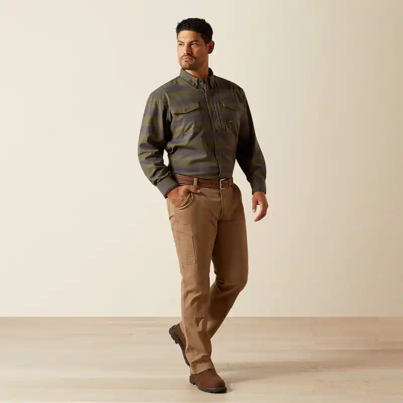 Rebar Flannel DuraStretch Work Shirt in Burnt Olive by Ariat