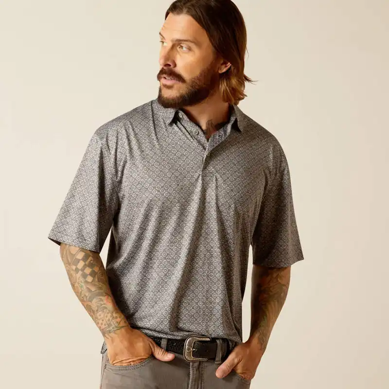 Charger 2.0 Printed Short Sleeve Polo Shirt in Micro Chip by Ariat