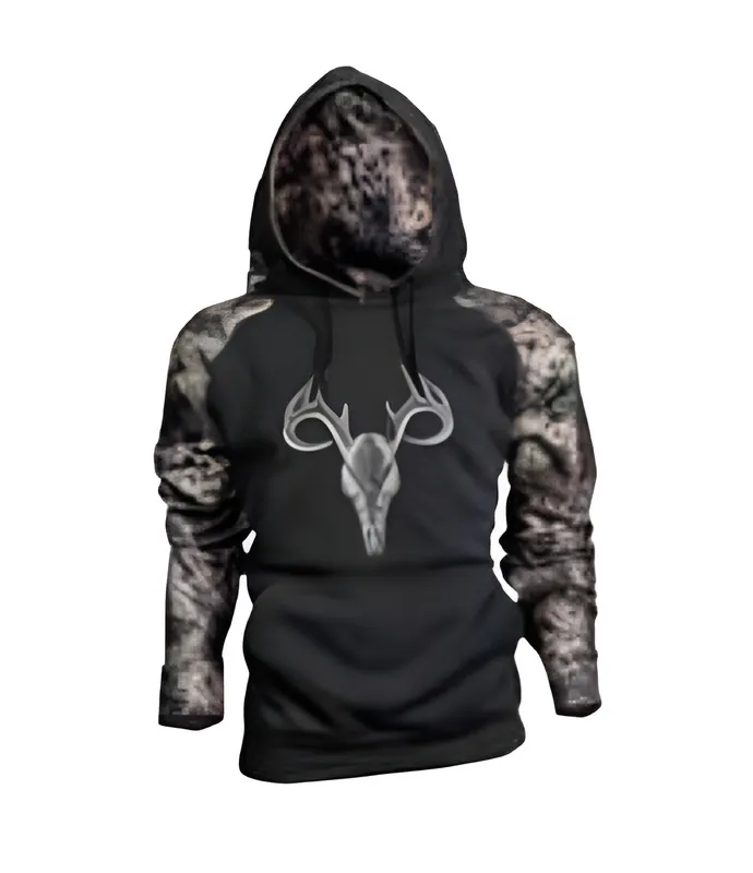 Men‘s Charcoal Burly Camo Tan Deer Pullover Hoodie by World Famous Sports