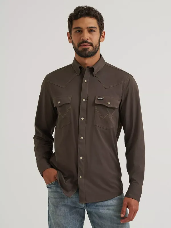 Technical Long Sleeve Snap Shirt Turkish Coffee by Wrangler