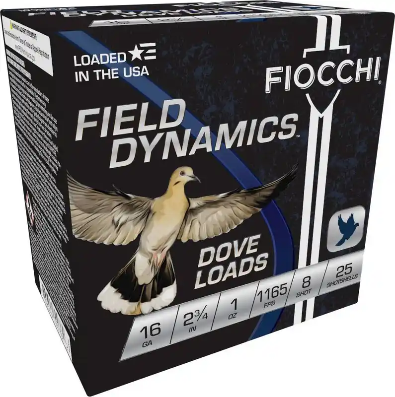 Fiocchi Field Dynamics 1165fps 16 Gauge 2-3/4" 1oz 8 Lead Dove Shotgun Ammunition