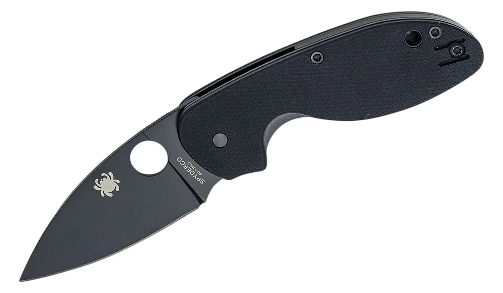2.98 Inch Black Oxide Plain Blade Folding Knife with Black G-10 Handle and Liner Lock by Spyderco