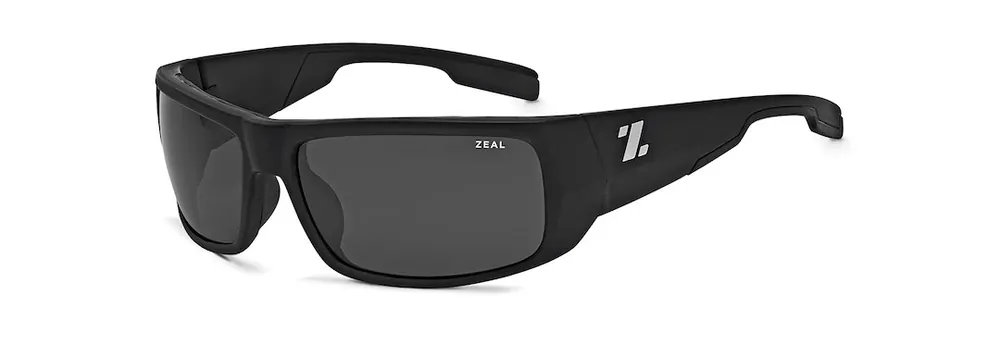 Snapshot Plant Based Wrap Polarized Sunglasses in Matte Black and Drake Grey by Zeal