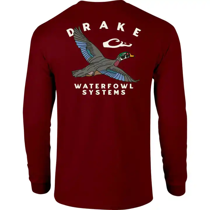 Men‘s Retro Wood Duck Long Sleeve Graphic Tee Shirt by Drake