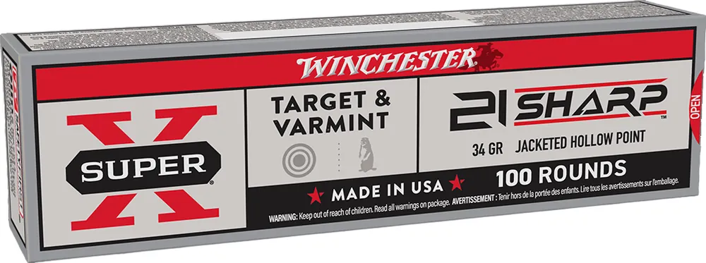 Winchester Super X 1,500 fps 21 Sharp 34 Grain Jacketed Hollow Point Rimfire Ammunition
