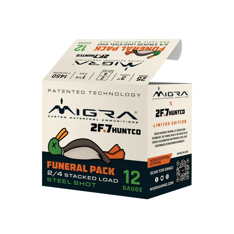 Migra Funeral Pack 1450 fps 12 Gauge 3" 1-1/4 oz 2 & 4 Stacked Load Steel Shot Shotgun Ammunition
