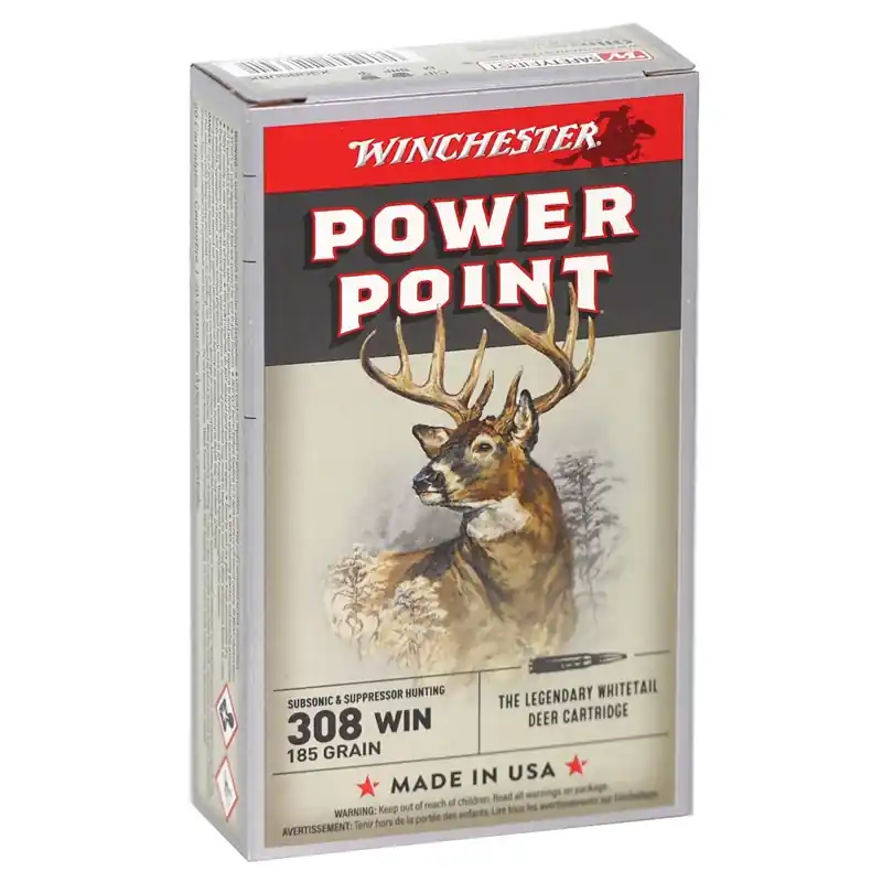Winchester Power Point 1,060 fps 308 Winchester 185 Grain Subsonic Lead Soft Core Rifle Ammunition