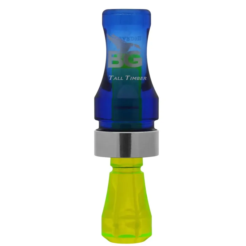 Blue and Florescent Green Tall Timber Polycarbonate Single Reed Duck Call by Buck Gardner
