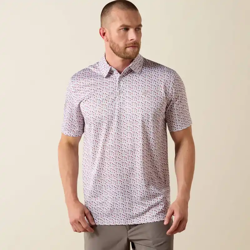 All Over Print Short Sleeve Polo Shirt in White by Ariat