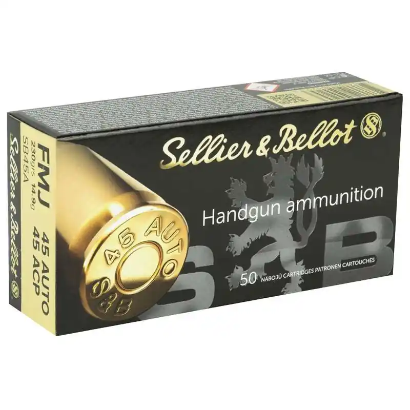 Sellier & Bellot 853 fps 45 ACP 230 Grain Full Metal Jacket Handgun Ammunition