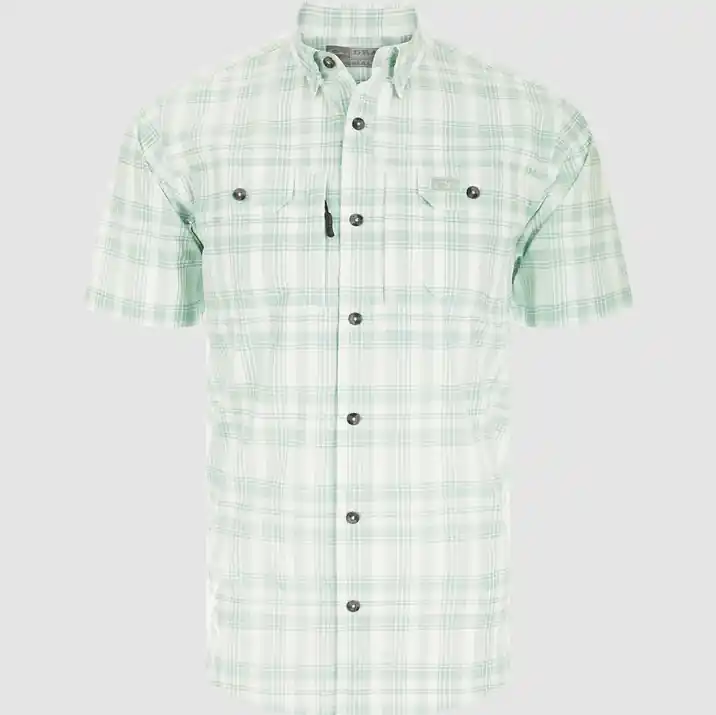 Frat Faded Plaid Button Down Short Sleeve Shirt by Drake Waterfowl