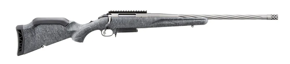 American Gen 2 .308 Bolt Action Rifle with Spiral Fluted Threaded Barrel in Gray Splatter Stock by Ruger
