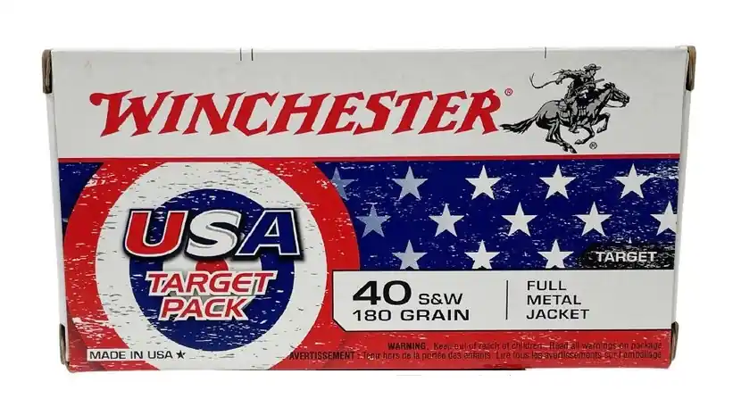 Winchester USA Target Pack 1,020 fps 40 Smith & Wesson 180 Grain Full Metal Jacket Handgun Ammunition