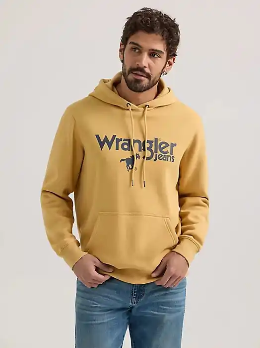 Wrangler Front Animal Logo Pullover Hoodie in Pale Gold by Wrangler