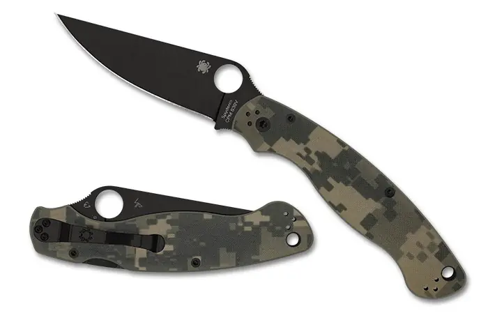 Military 2 Digital Camo G-10 Black Blade Plainedge by Spyderco