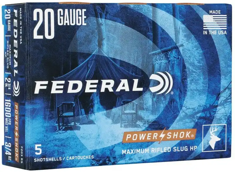 Federal Power-Shok Rifled Slug 1,600 fps 20 Gauge 2-3/4" 328 Grain Lead Shot Shotgun Ammunition