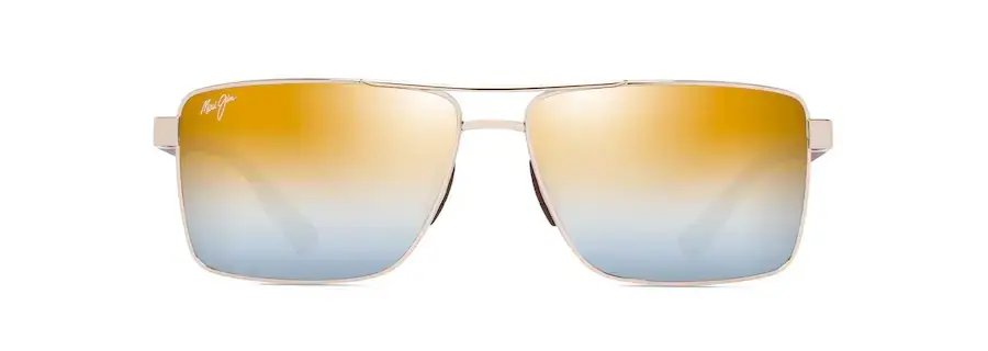 Piha Sunglasses with Shiny Gold and Burgundy Frames with Dual Mirror Gold to Silver Lens by Maui Jim