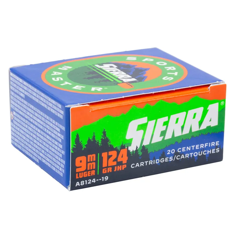 Sierra Sports Master 1,090 fps 9mm Luger 124 Grain Jacketed Hollow Point Handgun Ammunition