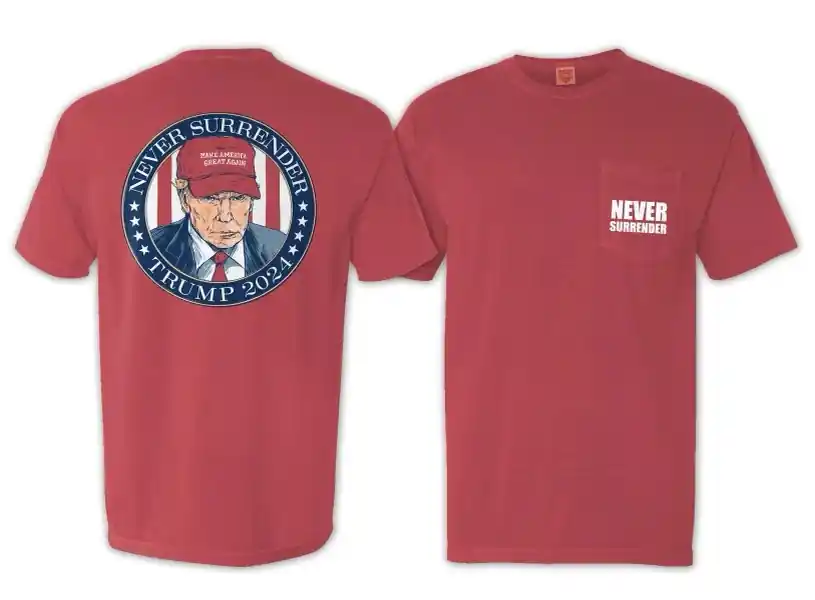 Never Surrender Trump 2024 Short Sleeve Pocket Tee by Old Row