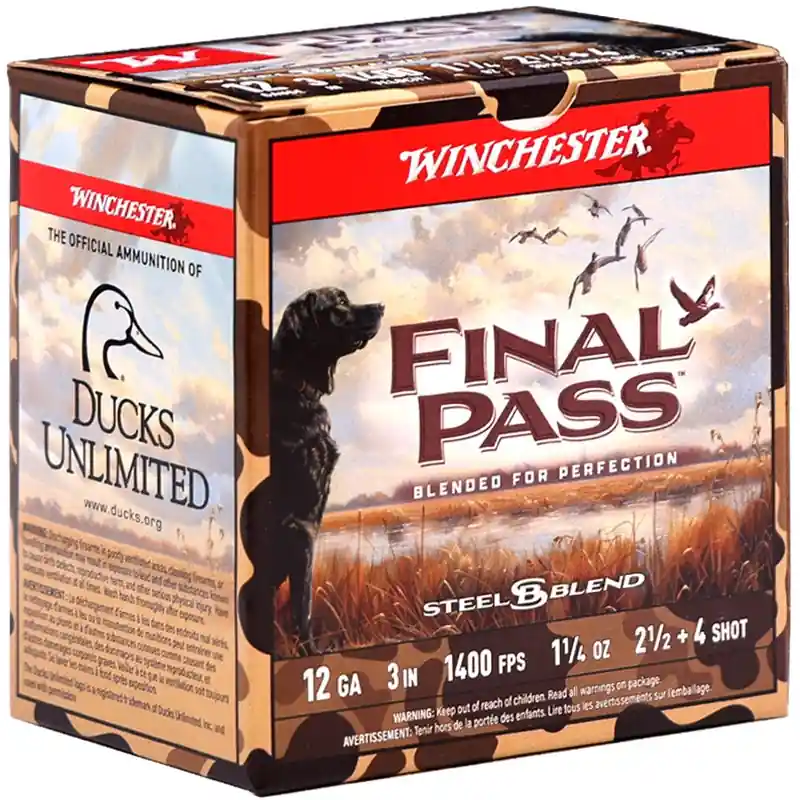 Winchester Final Pass 1400fps 12 Gauge 3" 1-1/4 oz 2-1/2 & 4 Blended Steel Shot Shotgun Ammunition