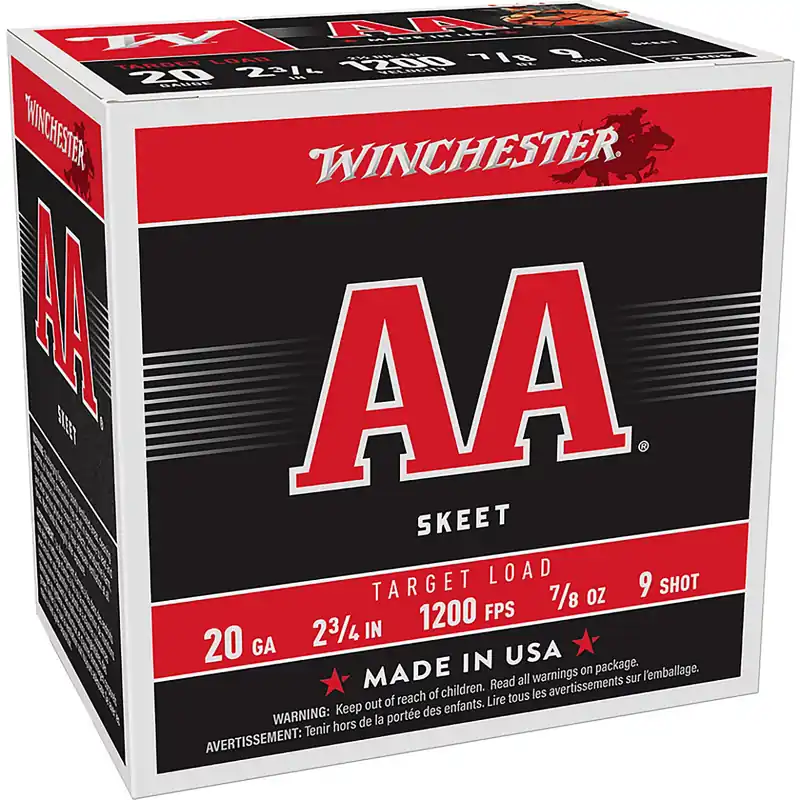 Winchester AA 20ga 1200fps 2-3/4" 7/8oz 9 Target Load Shotgun Ammunition