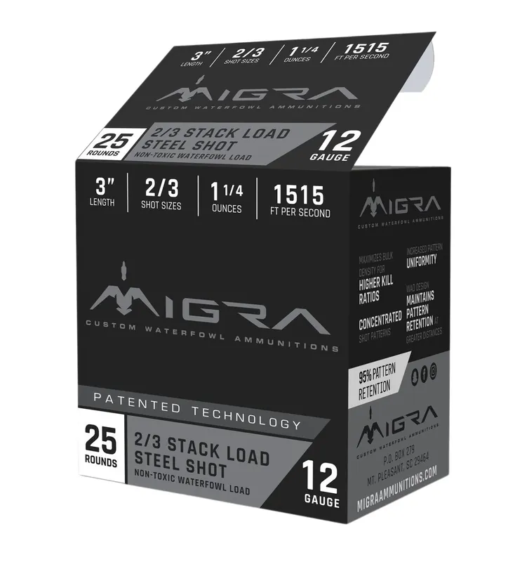 Migra Waterfowl 1,515 fps 12 Gauge 3" 1-1/4 oz 2 & 3 Stacked Load Steel Shot Shotgun Ammunition