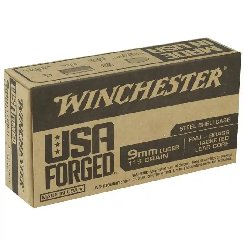 Winchester USA Forged 1,190 fps 9mm Luger 115 Grain Full Metal Jacket Handgun Ammunition