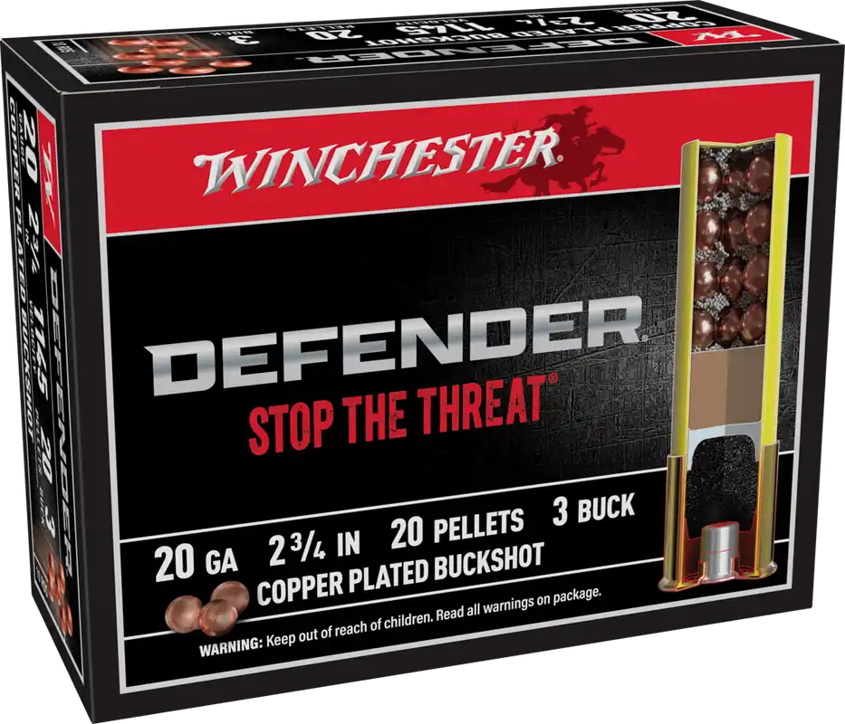Winchester Defender 20ga 2-3/4" 20 Pellets 3 Copper Plated Buck Shot Shotgun Ammunition