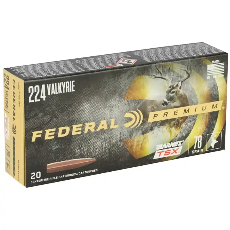 Federal Premium 2,850 fps 224 Valkyrie 78 Grain Barnes Triple Shock X Rifle Ammunition