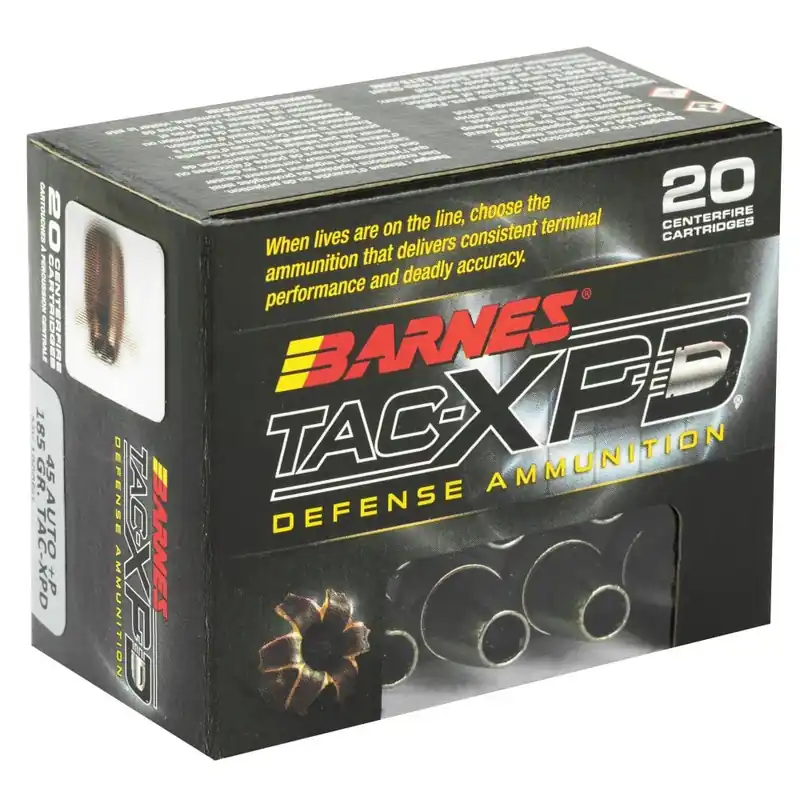 Barnes TAC-XPD Defense 1,100 fps 45 ACP 185 Grain Solid Copper Hollow Point Handgun Ammunition