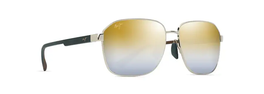 ‘Onipa‘a Asian Fit Sunglasses with Shiny Gold Green Frames and Dual Mirror Gold to Silver Lens by Maui Jim